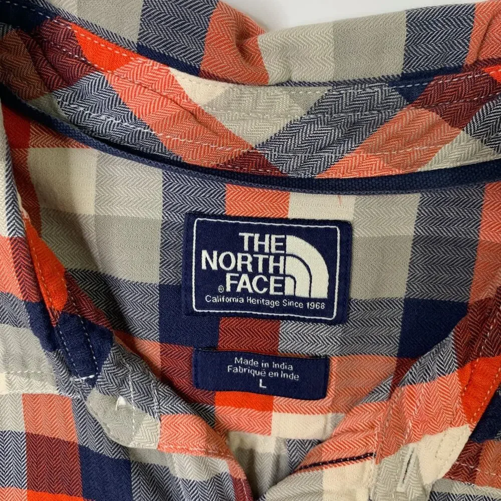 The North Face Shirt Men Large Plaid Cotton Button Up Long Sleeve Pocket Outdoor